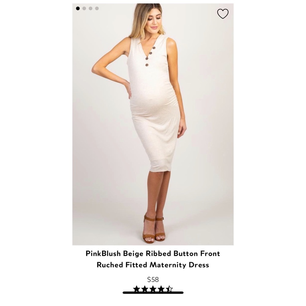 Maternity beige ribbed button fitted dress